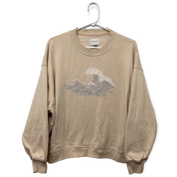 American Eagle Graphic Ocean Crew Neck Oversized Sweater Peach Cream Size S - Picture 4 of 13
